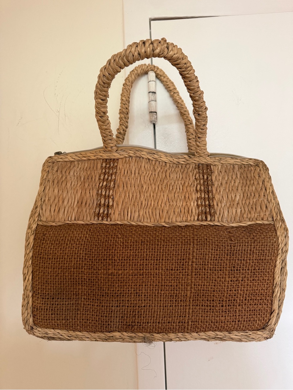 Woven Straw Tote Bag in Natural Brown